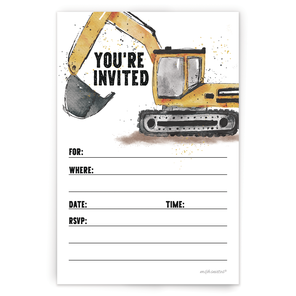 Construction Birthday Invitations