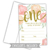 Watercolor Floral Girl 1st Birthday Invitations