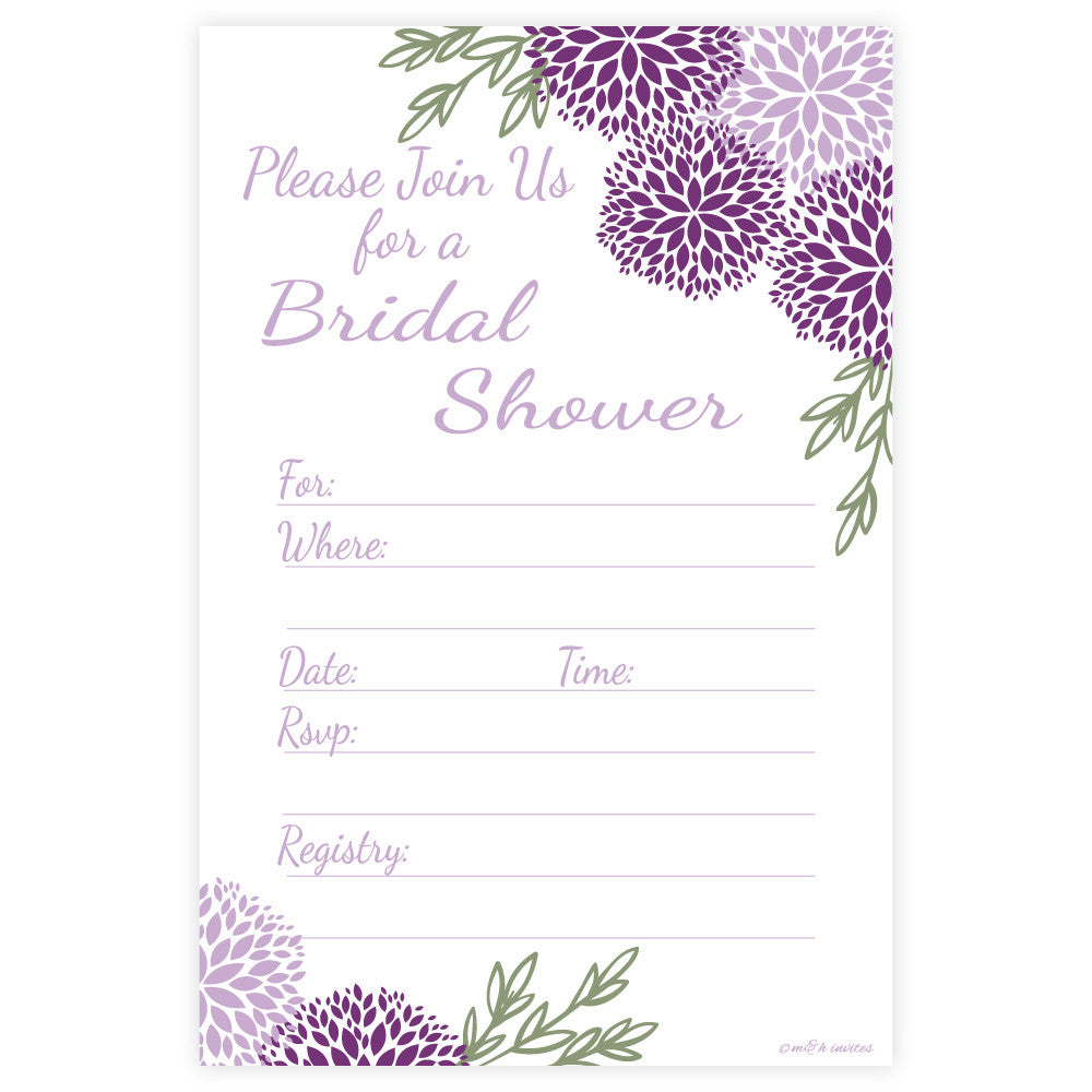 Purple Floral Bridal Shower Invitations-Fill In Invitations-Madison and Hill