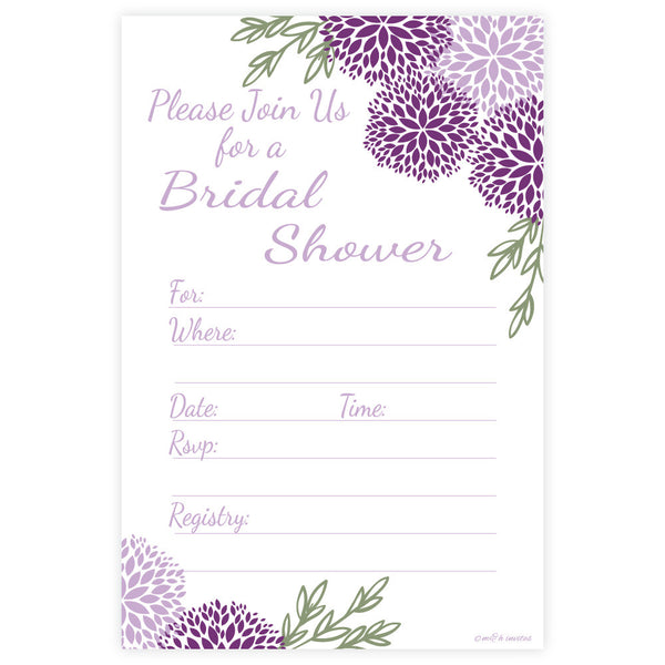 Purple Floral Bridal Shower Invitations-Fill In Invitations-Madison and Hill