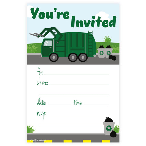 Garbage Truck Birthday Party Invitations