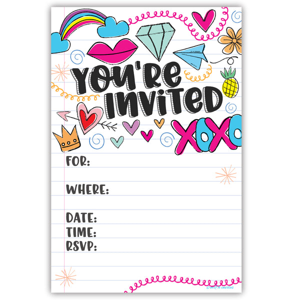 Girl Notebook Doodles Party Invitations