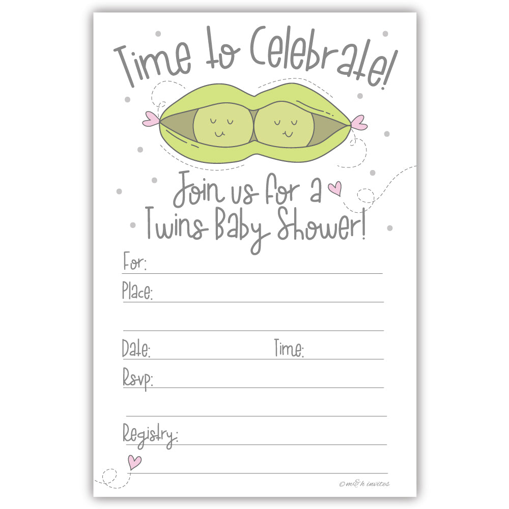 Twins Peas In A Pod Baby Shower Invitations