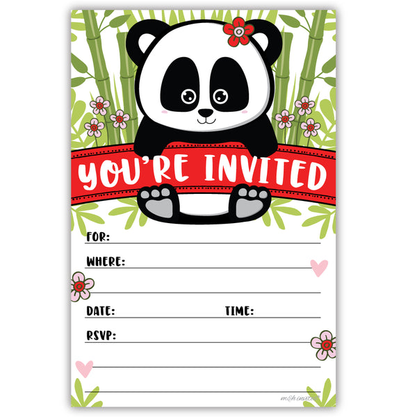 Panda Girl Invitations - Birthday or Baby Shower