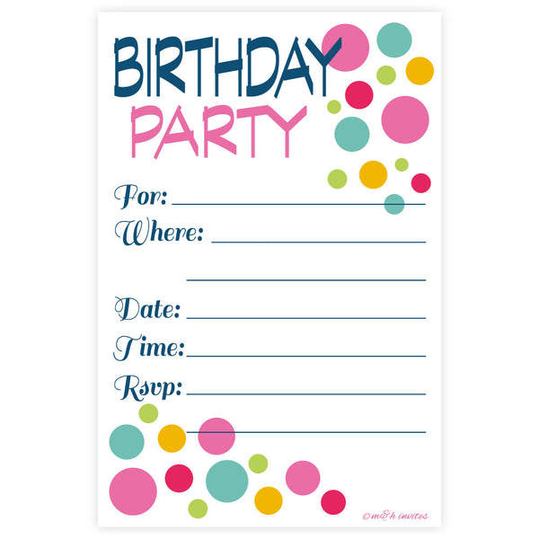 Colorful Modern Dots Birthday Invitations-Fill In Invitations-Madison and Hill