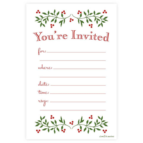 Classic Holly Christmas Holiday Invitations