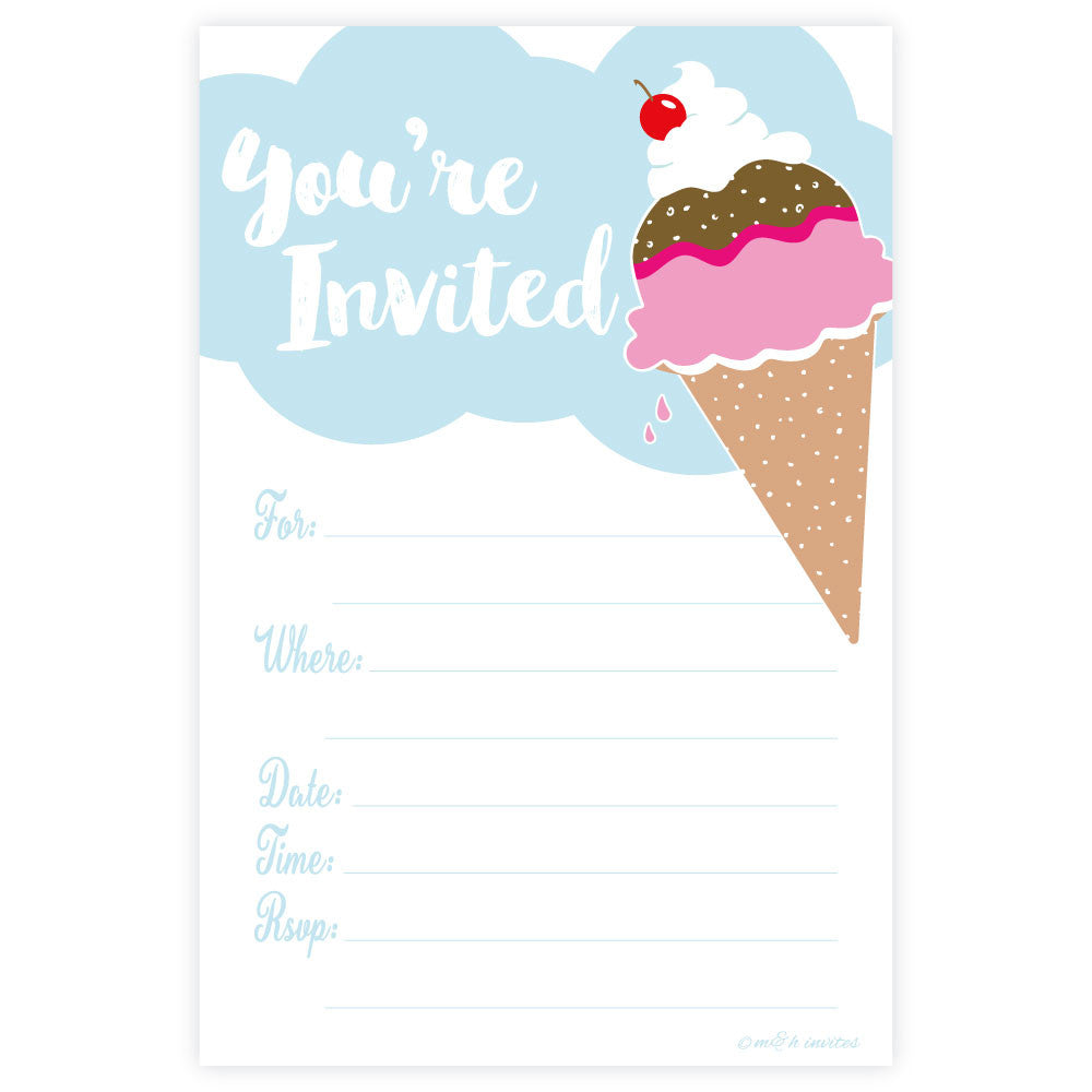 Ice Cream Party Invitations-Fill In Invitations-Madison and Hill