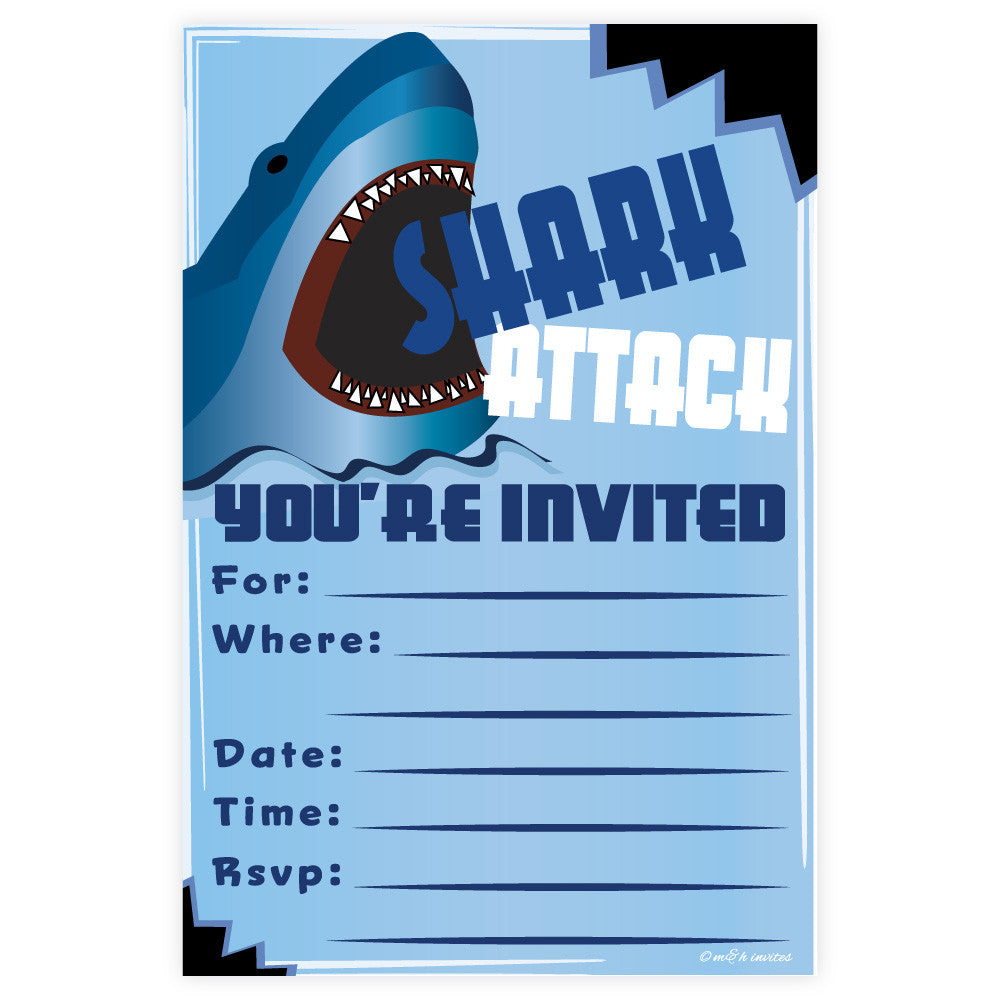 Shark Birthday Invitations-Fill In Invitations-Madison and Hill