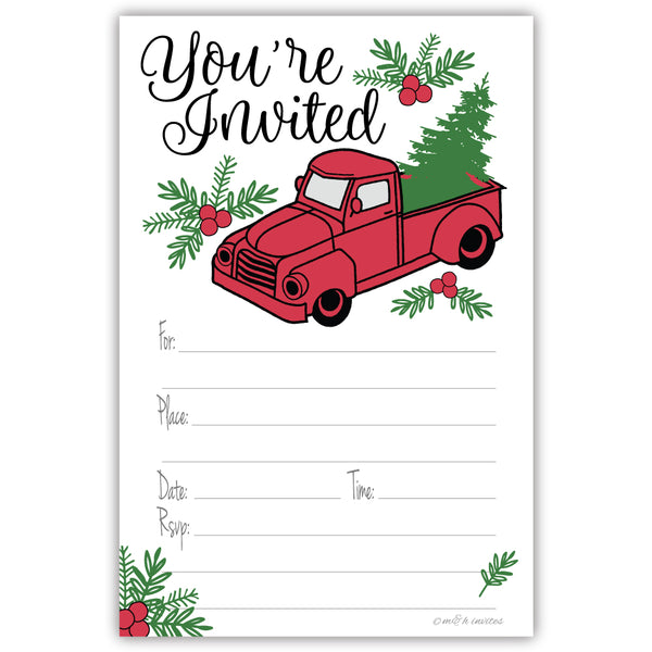Christmas Party - Vintage Red Truck Invitations