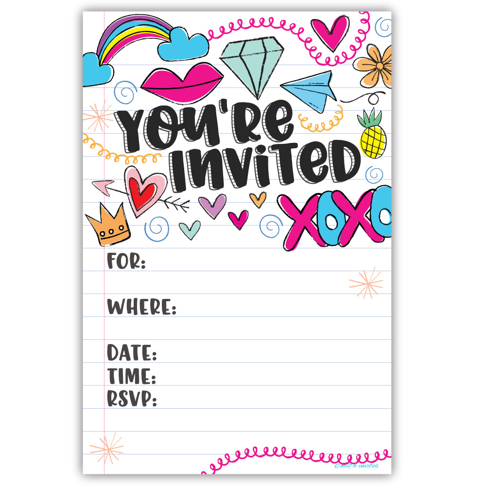 Girl Notebook Doodles Party Invitations