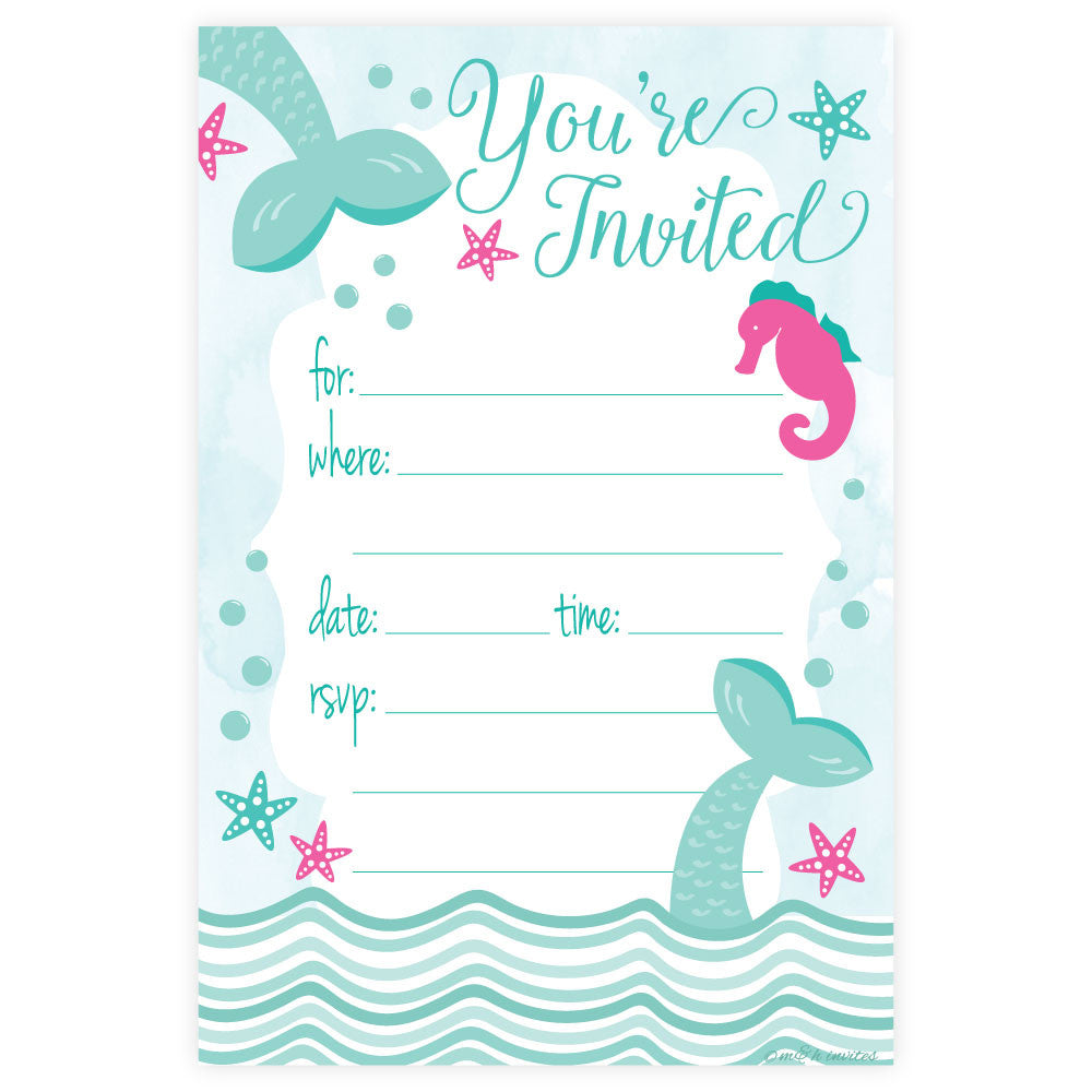 Mermaid Party Invitation - Under the Sea Theme-Fill In Invitations-Madison and Hill