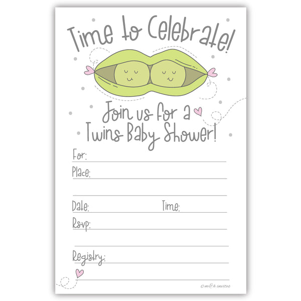 Twins Peas In A Pod Baby Shower Invitations